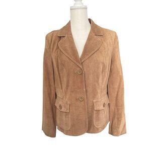 Ann Taylor LOFT Blazer Jacket Womens 12 Brown Leather Lined Button Pockets